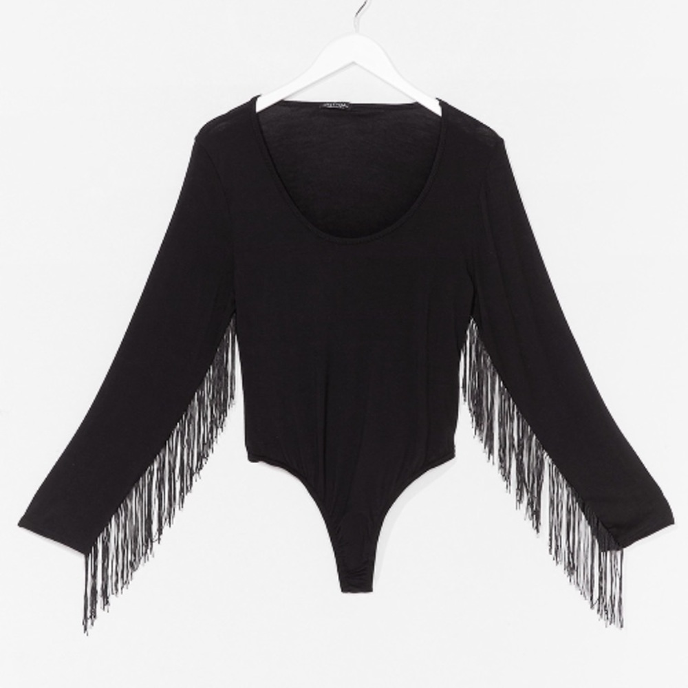 Black Sleeve Fringe Bodysuit 1x